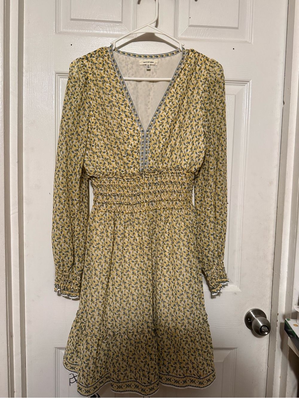 Max Studio Yellow Lemon Lime Long-Sleeve Dress